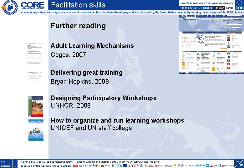 Facilitation skills Further reading Adult Learning Mechanisms Cegos, 2007 Delivering great training Bryan Hopkins,