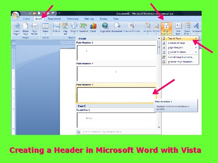 Creating a Header in Microsoft Word with Vista 