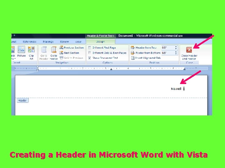 Creating a Header in Microsoft Word with Vista 