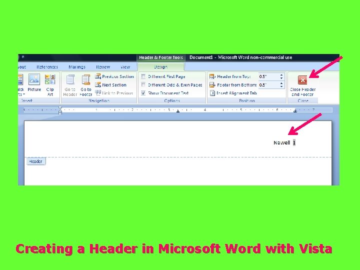 Creating a Header in Microsoft Word with Vista 