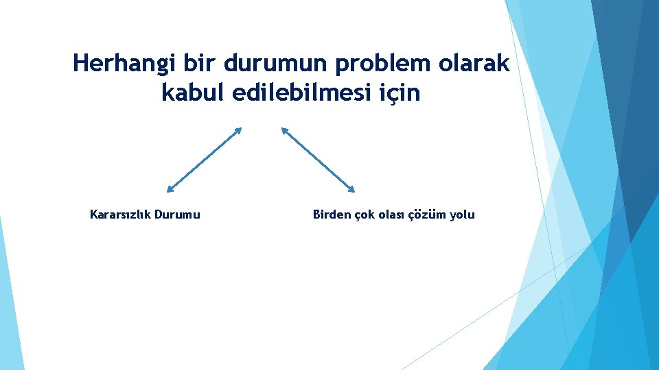 Herhangi bir durumun problem olarak kabul edilebilmesi için Kararsızlık Durumu Birden çok olası çözüm