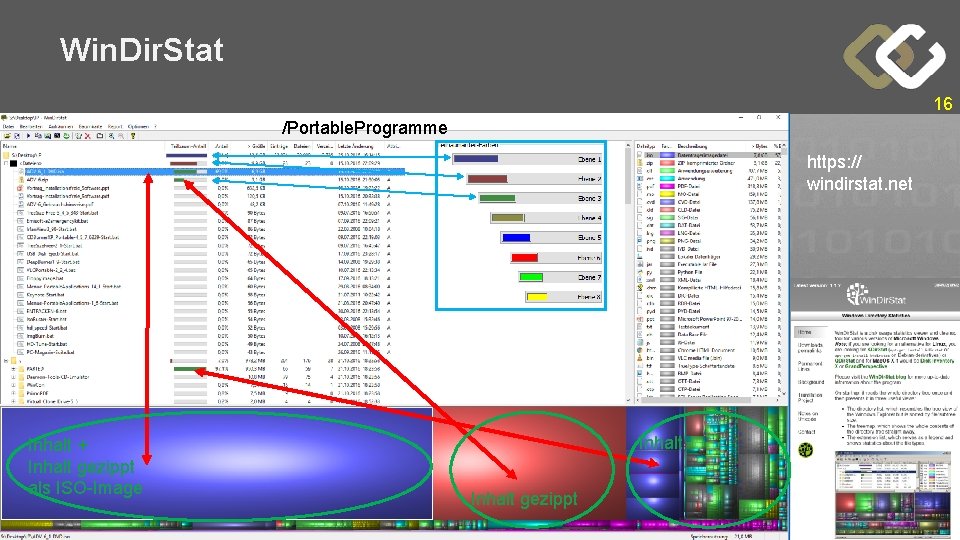 Win. Dir. Stat 16 /Portable. Programme https: // windirstat. net Inhalt + Inhalt gezippt