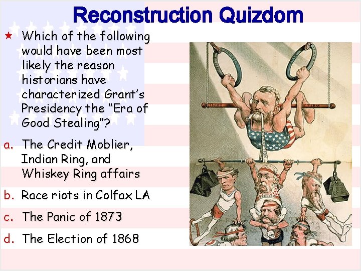 Reconstruction Quizdom « Which of the following would have been most likely the reason