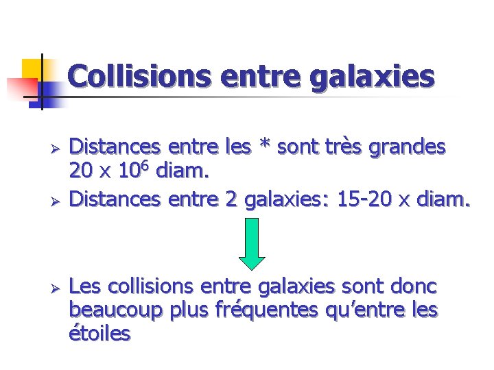 Collisions entre galaxies Ø Ø Ø Distances entre les * sont très grandes 20