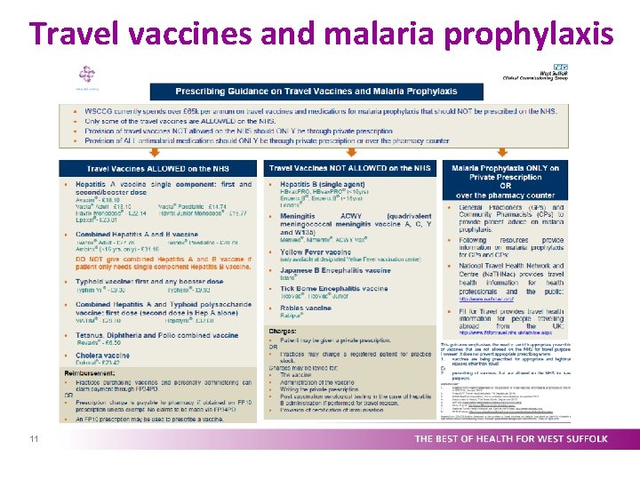 Travel vaccines and malaria prophylaxis 11 