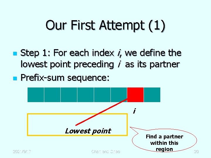 Our First Attempt (1) n n Step 1: For each index i, we define