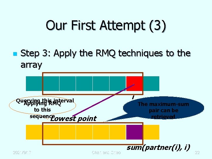 Our First Attempt (3) n Step 3: Apply the RMQ techniques to the array