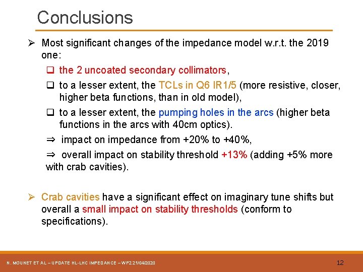 Conclusions Ø Most significant changes of the impedance model w. r. t. the 2019