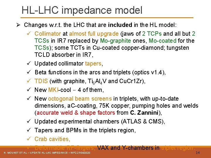 HL-LHC impedance model Ø Changes w. r. t. the LHC that are included in
