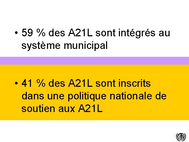  • 59 % des A 21 L sont intégrés au système municipal •