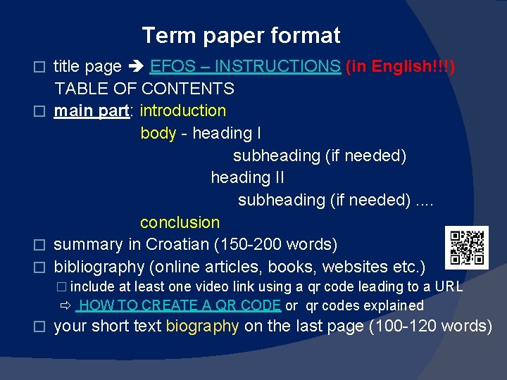 Term paper format title page EFOS – INSTRUCTIONS (in English!!!) TABLE OF CONTENTS �