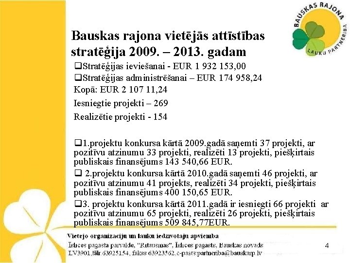 Bauskas rajona vietējās attīstības stratēģija 2009. – 2013. gadam q. Stratēģijas ieviešanai - EUR