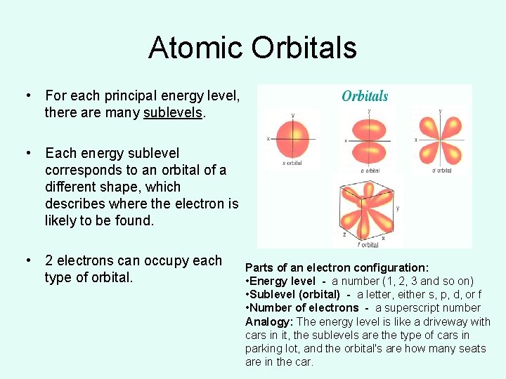 Atomic Orbitals • For each principal energy level, there are many sublevels. • Each Atomic Orbitals • For each principal energy level, there are many sublevels. • Each