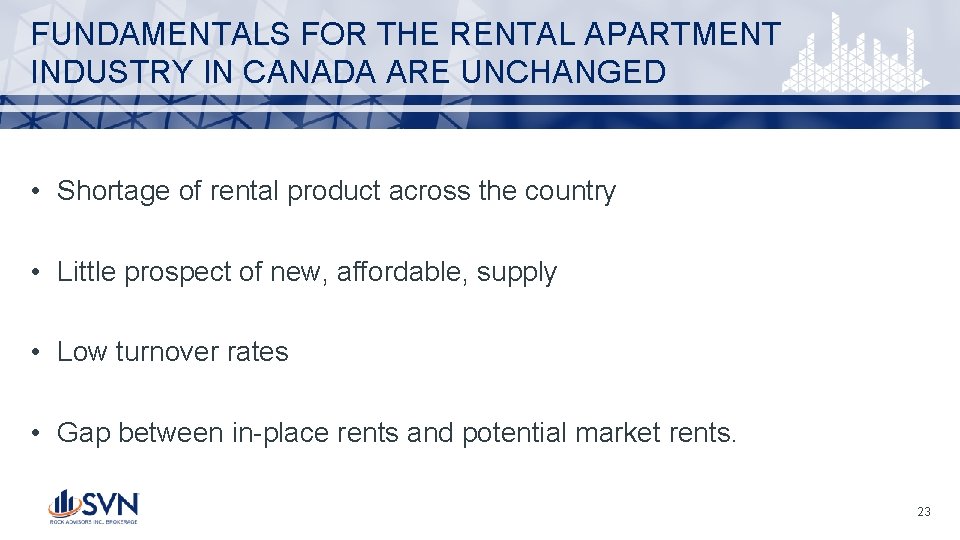 FUNDAMENTALS FOR THE RENTAL APARTMENT INDUSTRY IN CANADA ARE UNCHANGED • Shortage of rental