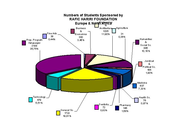 Numbers of Students Sponsored by RAFIC HARIRI FOUNDATION Europe & North. Engineering Africa &