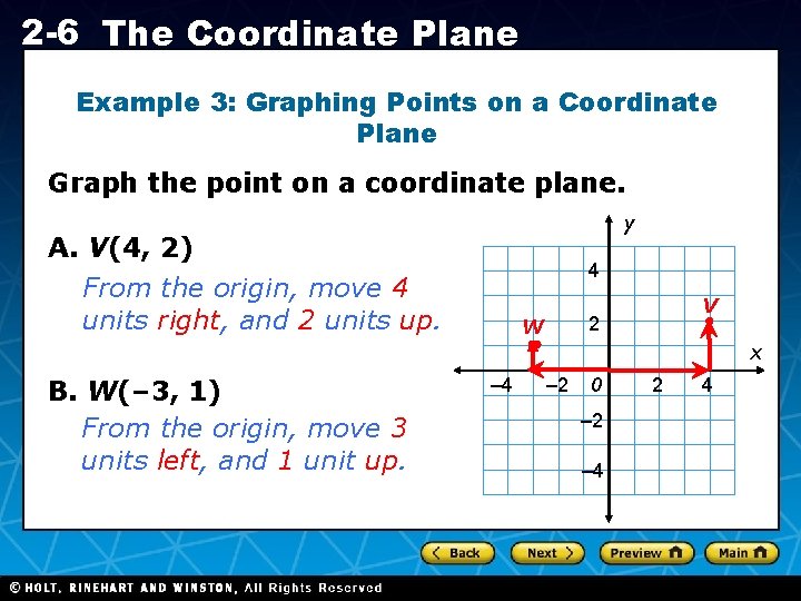 2 -6 The Coordinate Plane Example 3: Graphing Points on a Coordinate Plane Graph