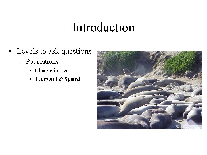 Introduction • Levels to ask questions – Populations • Change in size • Temporal