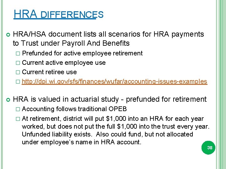 HRA DIFFERENCES HRA/HSA document lists all scenarios for HRA payments to Trust under Payroll