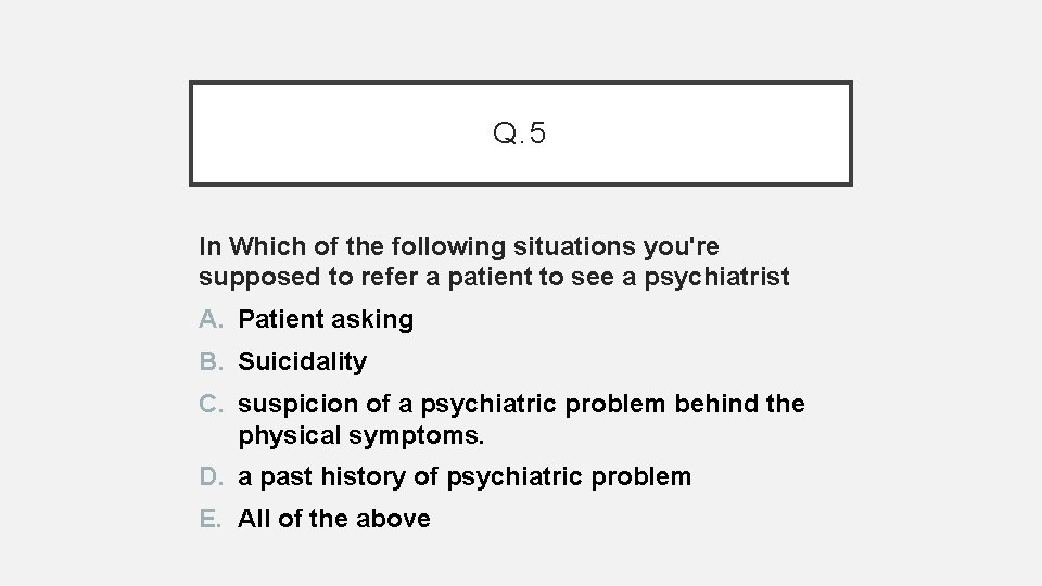 Q. 5 In Which of the following situations you're supposed to refer a patient