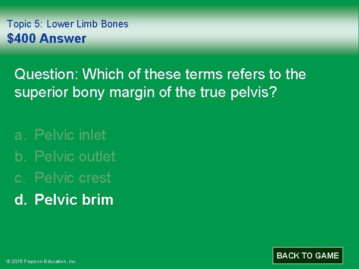 Topic 5: Lower Limb Bones $400 Answer Question: Which of these terms refers to