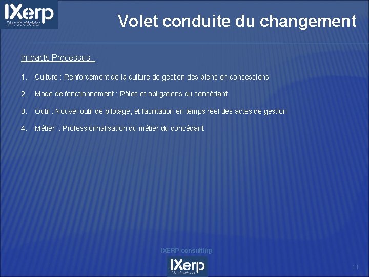 Volet conduite du changement Impacts Processus : 1. Culture : Renforcement de la culture