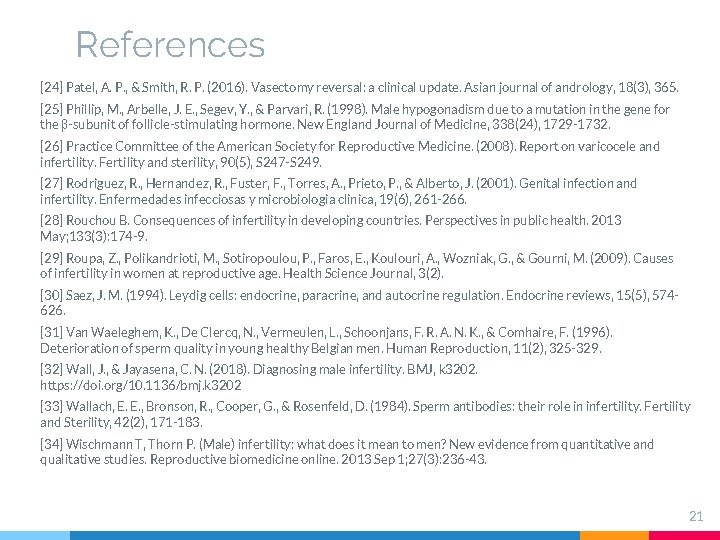 References [24] Patel, A. P. , & Smith, R. P. (2016). Vasectomy reversal: a