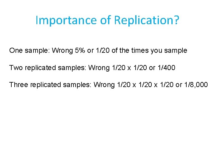 Importance of Replication? One sample: Wrong 5% or 1/20 of the times you sample