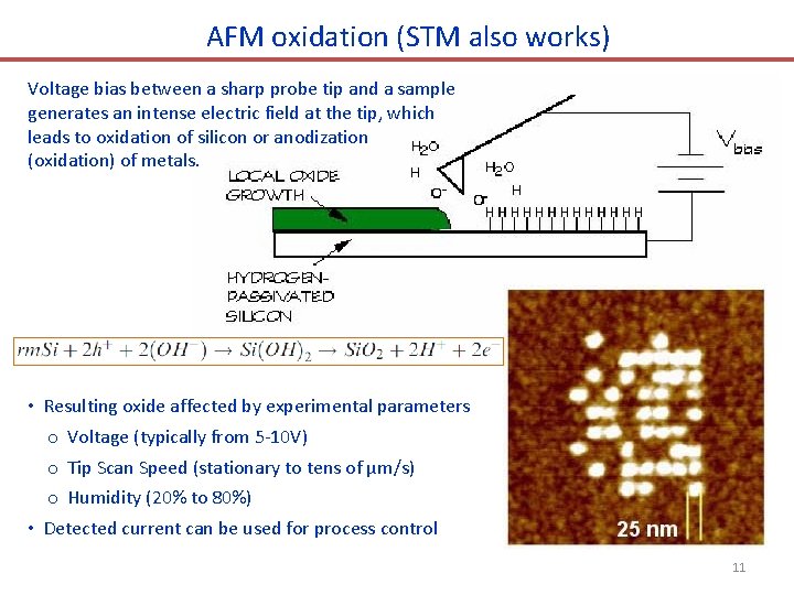 AFM oxidation (STM also works) Voltage bias between a sharp probe tip and a