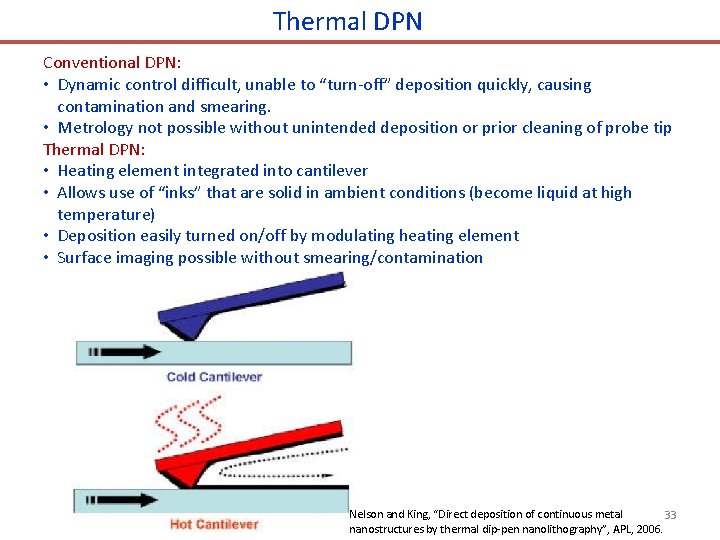 Thermal DPN Conventional DPN: • Dynamic control difficult, unable to “turn-off” deposition quickly, causing