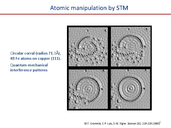 Atomic manipulation by STM Circular corral (radius 71. 3Å), 48 Fe atoms on copper