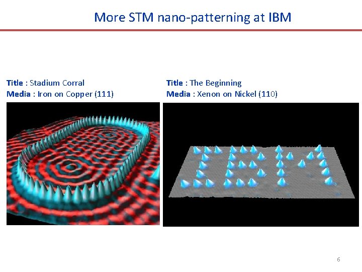 More STM nano-patterning at IBM Title : Stadium Corral Media : Iron on Copper