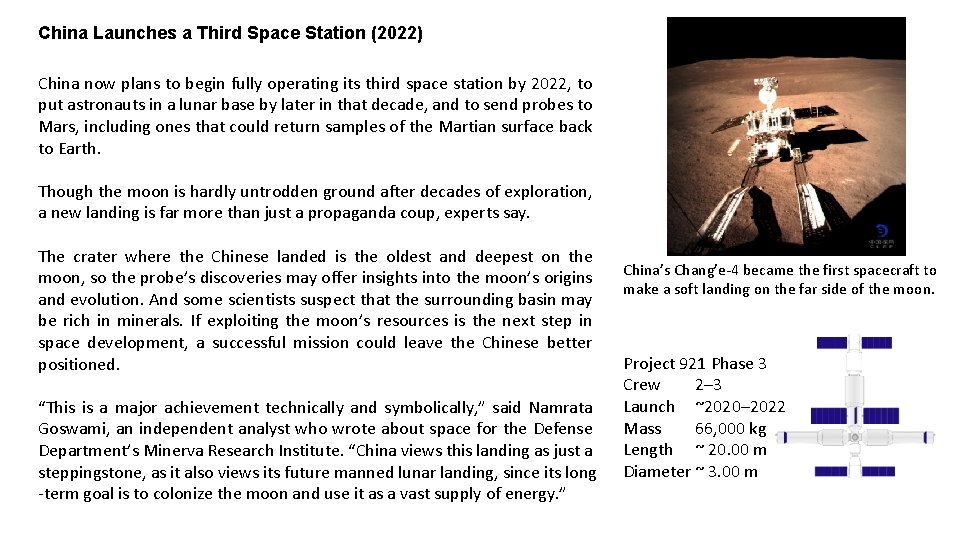 China Launches a Third Space Station (2022) China now plans to begin fully operating