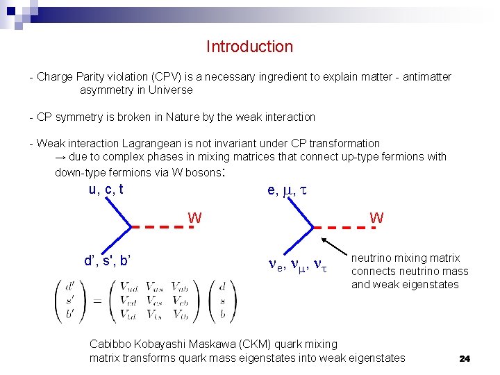 Introduction - Charge Parity violation (CPV) is a necessary ingredient to explain matter -