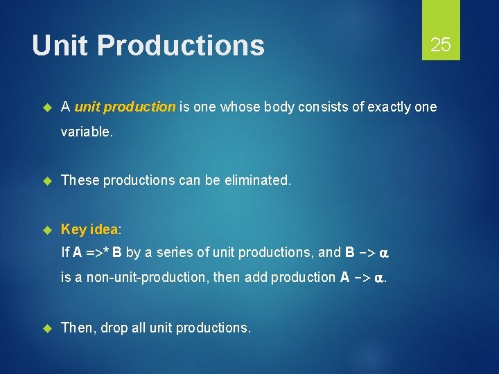 Unit Productions A unit production is one whose body consists of exactly one variable.