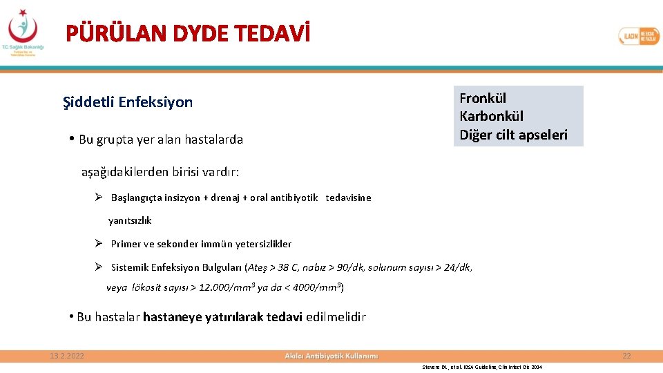 PÜRÜLAN DYDE TEDAVİ Şiddetli Enfeksiyon • Bu grupta yer alan hastalarda Fronkül Karbonkül Diğer