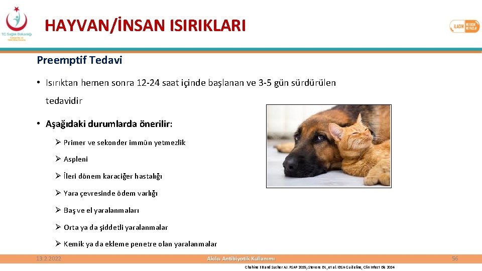 HAYVAN/İNSAN ISIRIKLARI Preemptif Tedavi • Isırıktan hemen sonra 12 -24 saat içinde başlanan ve