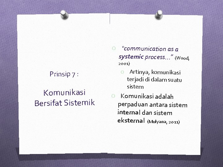 O “communication as a systemic process…” (Wood, 2001) Prinsip 7 : Komunikasi Bersifat Sistemik