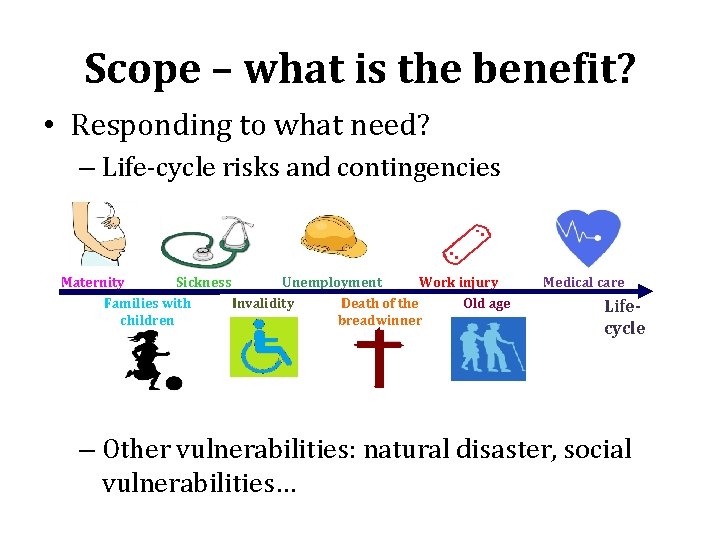 Scope – what is the benefit? • Responding to what need? – Life-cycle risks