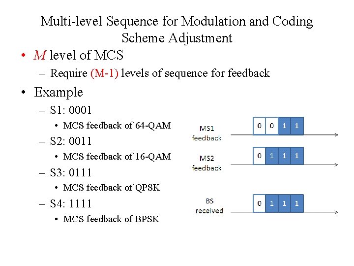 Multi-level Sequence for Modulation and Coding Scheme Adjustment • M level of MCS – Multi-level Sequence for Modulation and Coding Scheme Adjustment • M level of MCS –
