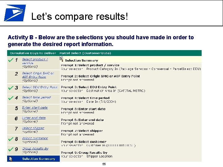 Let’s compare results! Activity B - Below are the selections you should have made