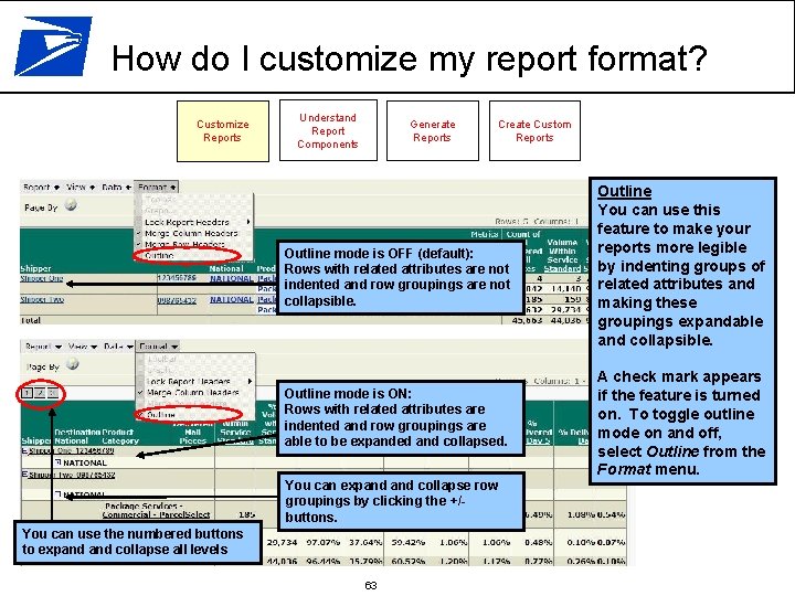 How do I customize my report format? Customize Reports Understand Report Components Generate Reports