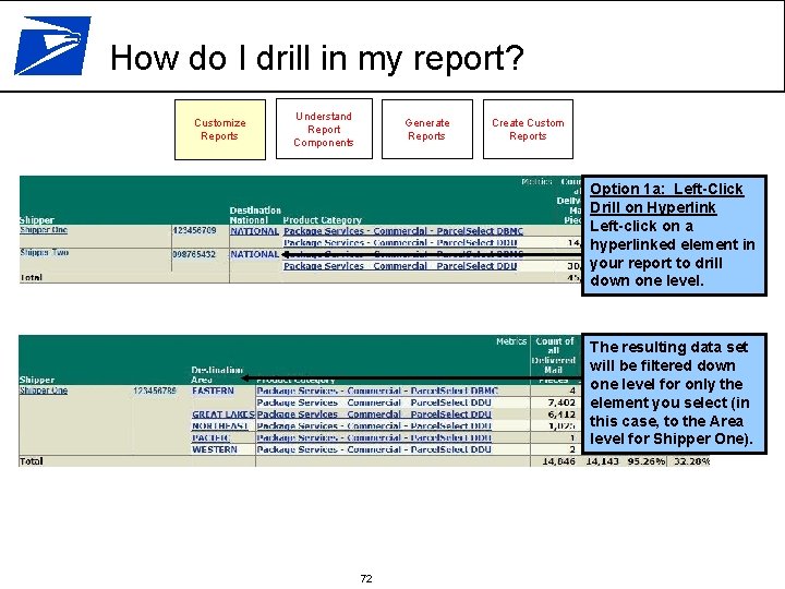 How do I drill in my report? Customize Reports Understand Report Components Generate Reports