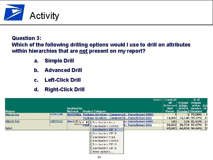 Activity Question 3: Which of the following drilling options would I use to drill