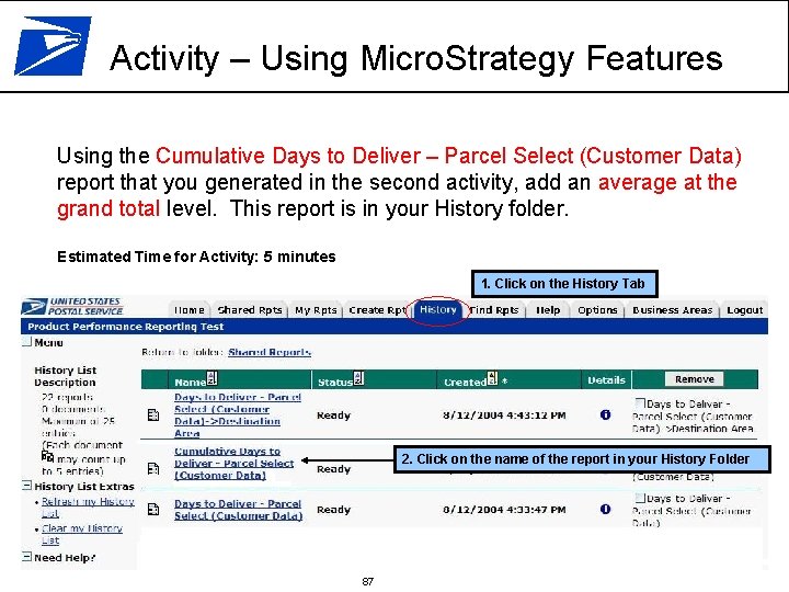 Activity – Using Micro. Strategy Features Using the Cumulative Days to Deliver – Parcel