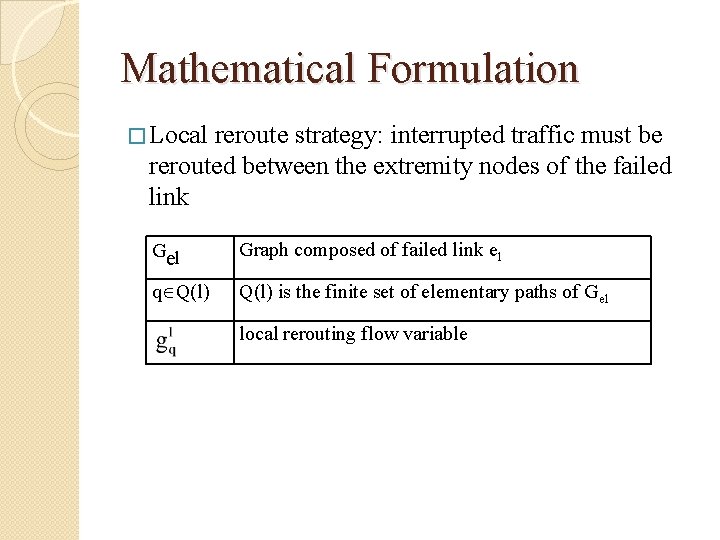 Mathematical Formulation � Local reroute strategy: interrupted traffic must be rerouted between the extremity