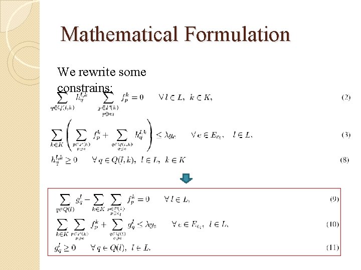 Mathematical Formulation We rewrite some constrains: 