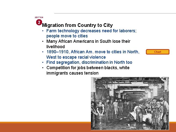 SECTION 2 Migration from Country to City • Farm technology decreases need for laborers;