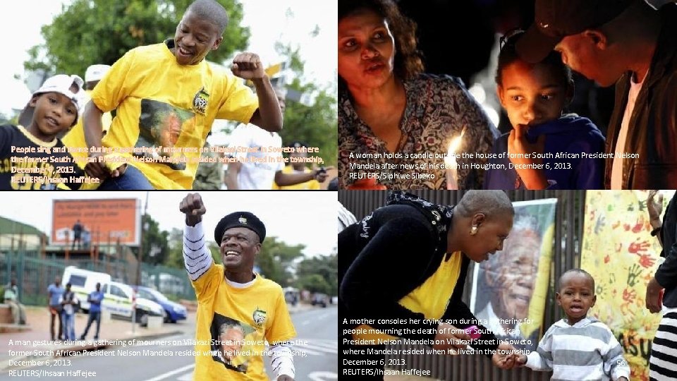 People sing and dance during a gathering of mourners on Vilakazi Street in Soweto