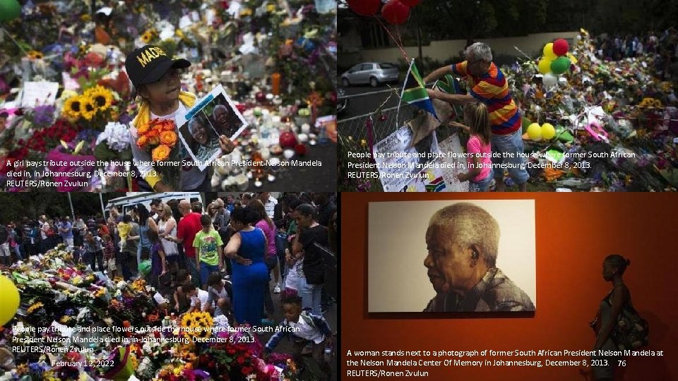 A girl pays tribute outside the house where former South African President Nelson Mandela