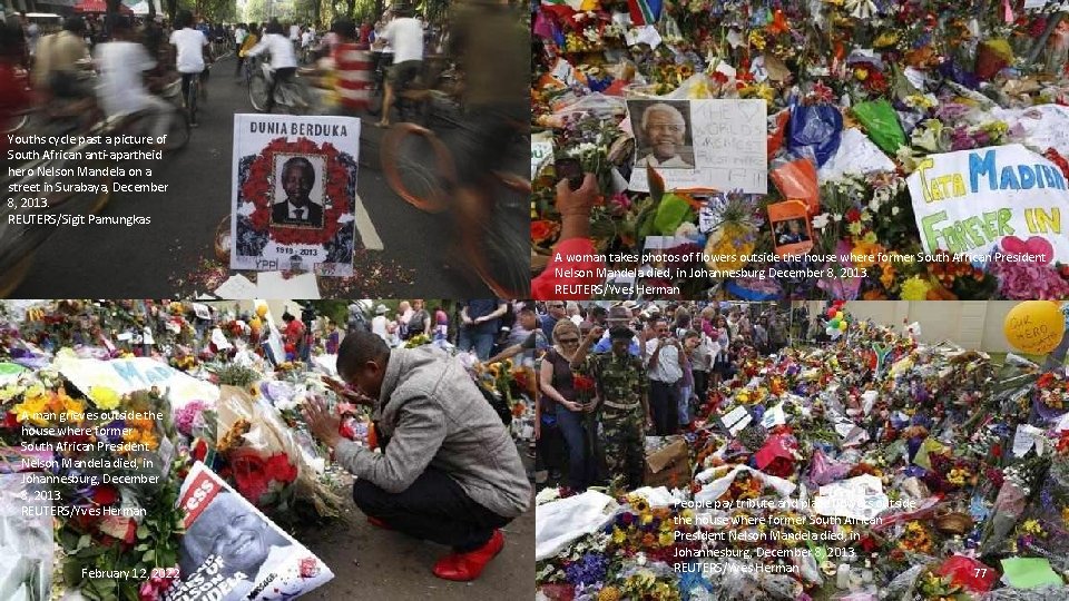 Youths cycle past a picture of South African anti-apartheid hero Nelson Mandela on a